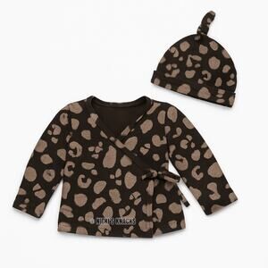 Jessica Simpson Baby Leopard Wrap Shirt & Hat Set Brown 6-9M Infant Girl Outfit